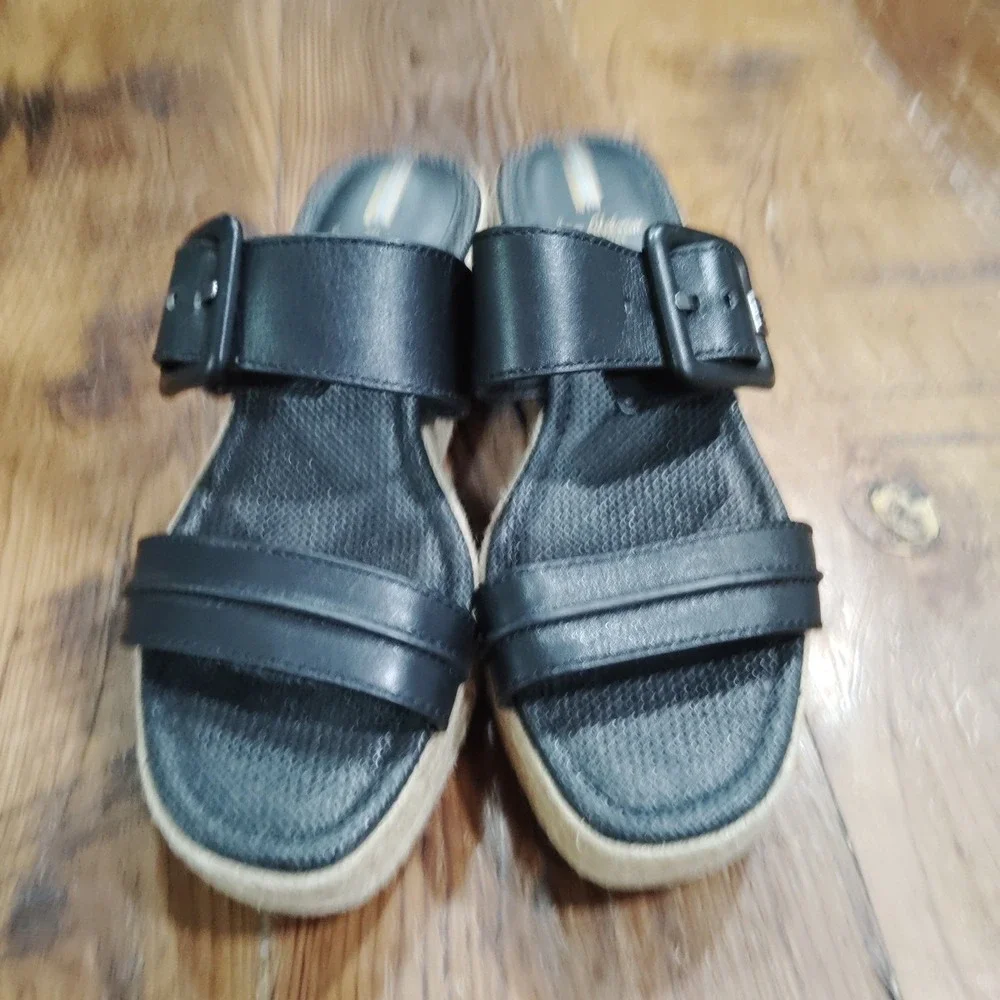 Sam Edelman Carson Espadrille Wedge Sandals Size 8M Slip On Black 2.25